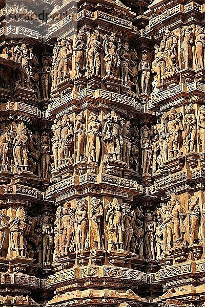 Berühmte Skulpturen  Kandariya Mahadev-Tempel  Khajuraho  Indien. Unesco-Weltkulturerbe