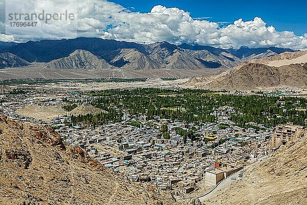 Blick auf Leh von oben. Ladakh  Jammu und Kaschmir  Indien  Asien