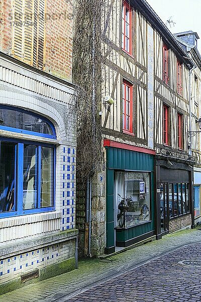 Fachwerkhäuser  mittelalterliche Altstadt von Domfront  Domfront en Poiraie  Departement Orne  Region Normandie  Frankreich  Europa