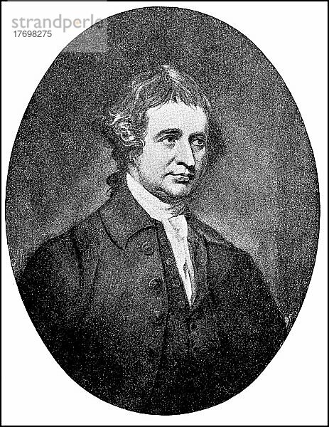 Edmund Burke  12. Januar 1729  9. Juli 1797  war ein irisch-britischer Schriftsteller  früher Theoretiker der philosophischen Disziplin der Ästhetik  Staatsphilosoph und Politiker in der Zeit der Aufklärung  Historisch  digital restaurierte Reproduktion einer Vorlage aus dem 19. Jahrhundert