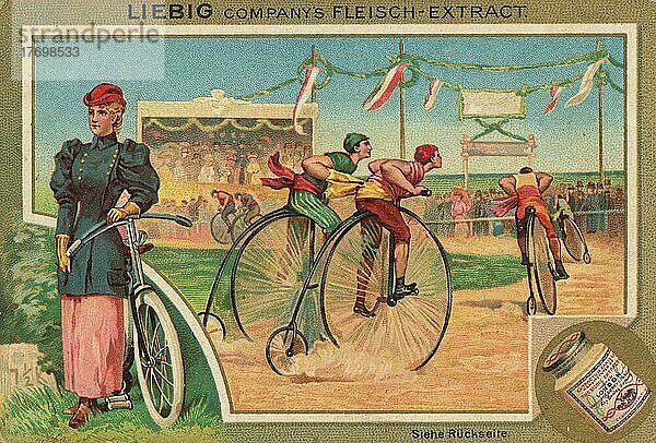 Serie Sport  Hochradfahren  Series sport  digital restaurierte Reproduktion eines Sammelbildes von ca 1900  Liebig Sammelbild  genaues Datum unbekannt