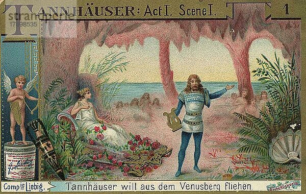 Serie Oper Tannhäuser  Tannhäuser will aus dem Venusberg fliehen  digital restaurierte Reproduktion eines Sammelbildes von ca 1900  Liebig Sammelbild  genaues Datum unbekannt