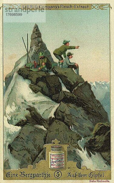 Serie Eine Bergpartie  auf dem Gipfel  digital restaurierte Reproduktion eines Sammelbildes von ca 1900  Liebig Sammelbild  genaues Datum unbekannt