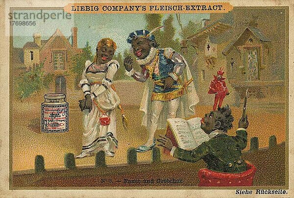 Bilderserie dunkelhäutige Künstler: Faust und Gretchen  Historisch  digital restaurierte Reproduktion eines Liebig Sammelbildes von ca 1900