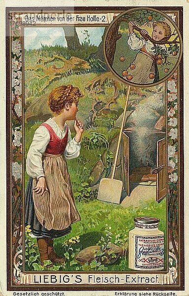 Serie Das Märchen von Frau Holle 2  digital restaurierte Reproduktion eines Sammelbildes von ca 1900