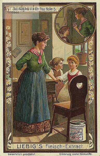 Serie Das Märchen von Frau Holle 5  digital restaurierte Reproduktion eines Sammelbildes von ca 1900