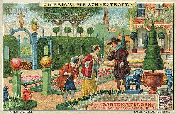 Serie Gartenanlagen  holländischer Garten um 1600  Holland  digital restaurierte Reproduktion eines Sammelbildes von ca 1900