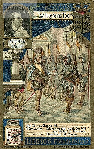 Serie Berühmte Tragödien  Wallensteins Tod von Friedrich Schiller  Akt III  Szene 15  Ich kenne dich wohl  Historisch  digital restaurierte Reproduktion eines Sammelbildes von ca 1900  genaues Datum unbekannt