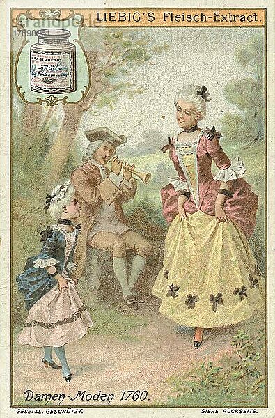 Serie Mode  Damenmode um 1760  vornehme Leute aus Deutschland  digital restaurierte Reproduktion eines Sammelbildes von ca 1900