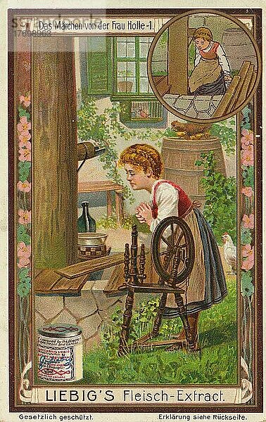 Serie Das Märchen von Frau Holle 1  digital restaurierte Reproduktion eines Sammelbildes von ca 1900