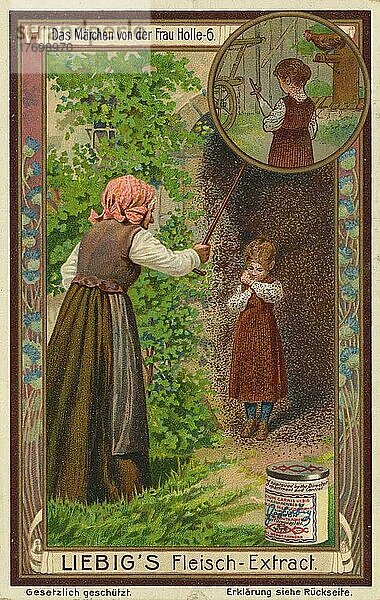 Serie Das Märchen von Frau Holle 6  digital restaurierte Reproduktion eines Sammelbildes von ca 1900