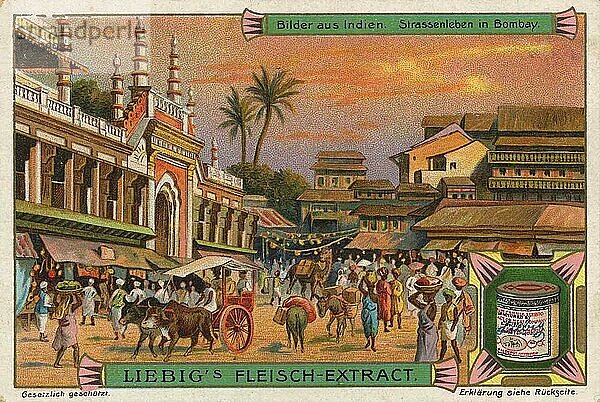 Serie Bilder aus Indien  Straßenleben in Bombay  digital restaurierte Reproduktion eines Sammelbildes von ca 1900