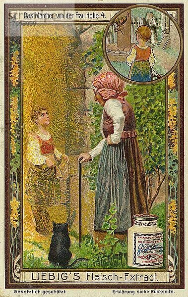 Serie Das Märchen von Frau Holle 4  digital restaurierte Reproduktion eines Sammelbildes von ca 1900