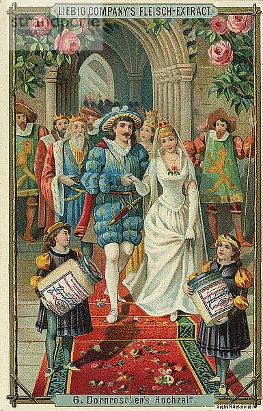 Serie Märchen Dornröschen  die Hochzeit  Historisch  digital restaurierte Reproduktion eines Liebig Sammelbildes von ca 1900