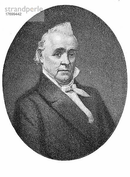 James Buchanan  1791  1868  US-amerikanischer Politiker. Von 1857 bis 1861 war er der 15. Präsident der Vereinigten Staaten  Historisch  digital restaurierte Reproduktion einer Vorlage aus dem 19. Jahrhundert  genaues Datum unbekannt
