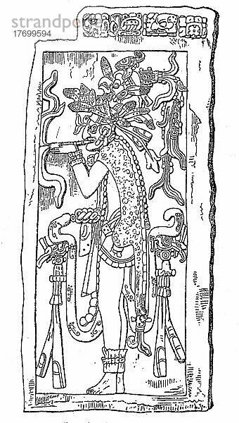 Quetzalcoatl  eine synkretistische Gottheit mehrerer mesoamerikanischer Kulturen  Historisch  digital restaurierte Reproduktion aus dem 19. Jahrhundert  genaues Datum unbekannt