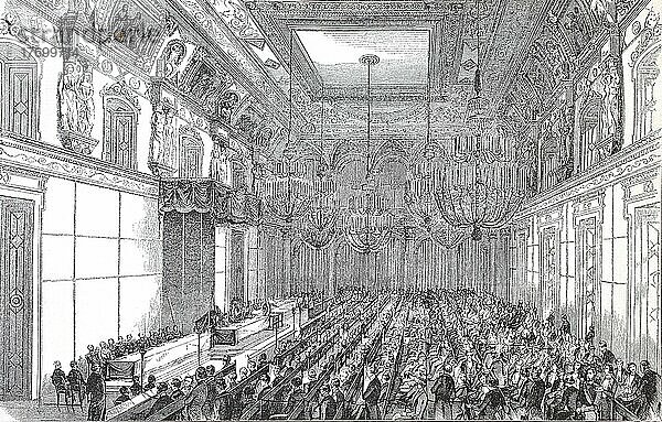 Eine Sitzung des Vereingten Landtag im weißen Saal des königlichen Schloss in Berlin  Deutschland  1847  Historisch  digital restaurierte Reproduktion einer Vorlage aus dem 19. Jahrhundert  Europa