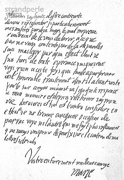 Eigenhändige Nachschrift der Maria Stuart zu einem Brief an den französischen Gesandten in England  Historisch  digital restaurierte Reproduktion einer Vorlage aus dem 19. Jahrhundert