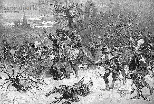 Karl der Kühne (10. November 1433) (5. Januar 1477)  starb in der Schlacht von Nancy  der letzten und entscheidenden Schlacht der Burgunderkriege  die vor den Mauern von Nancy stattfand  Historisch  digital restaurierte Reproduktion einer Vorlage aus dem 19. Jahrhundert