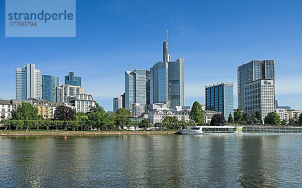 Main  Untermainkai mit Mainuferpark  Skyline  Hochhäuser  Stadtzentrum  Frankfurt am Main  Hessen  Deutschland  Europa