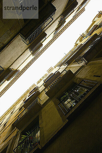 Low Angle View Of A Residential Building And The Balconies; Barcelona  Spanien