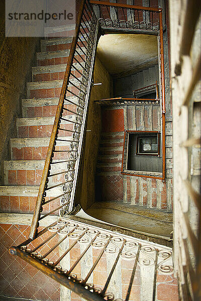 High Angle View Of A Stairwell And Railing; Barcelona  Spanien