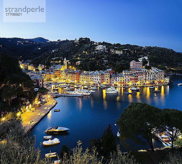 Ansicht des Hafens in der Abenddämmerung; Portofino  Ligurien  Italien