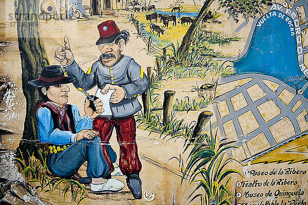 Gemälde von zwei Gauchos  die in La Boca  Buenos Aires  Argentinien  Mate trinken