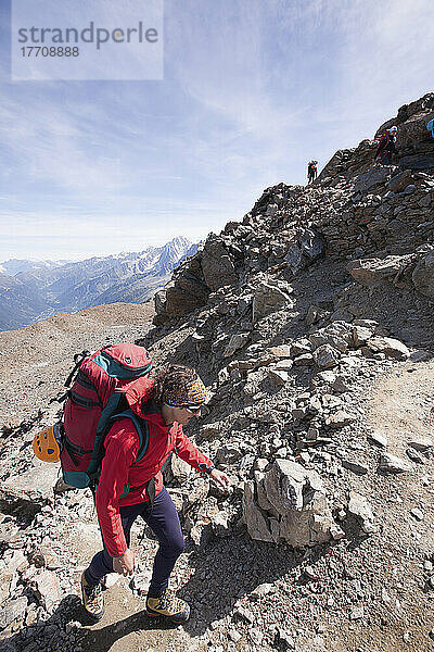 Besteigung des Mont Blanc  einer der beliebtesten Berge der Alpen und des höchsten Berges Westeuropas; Frankreich