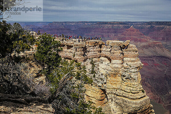 Touristen versammeln sich am Mather Point und blicken auf den Grand Canyon; Arizona  Vereinigte Staaten von Amerika