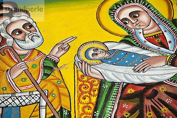 Details der Wandmalereien in der Kirche  die biblische Szenen darstellen; Äthiopien
