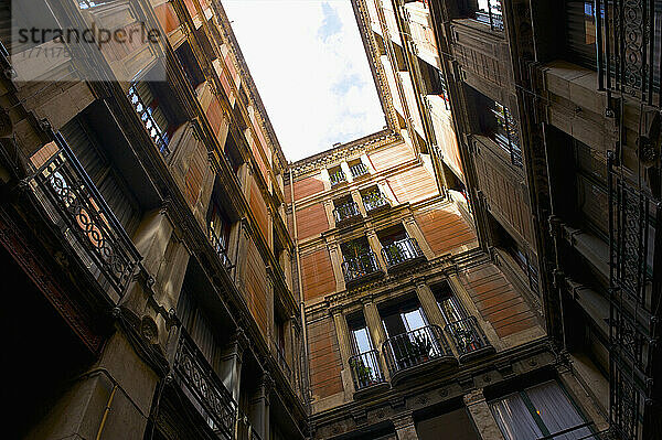Low Angle View Of A Residential Building With Balconies; Barcelona  Spanien