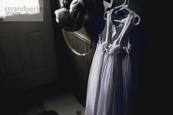 Lila Prinzessin Kleid Hanging In A Mudroom; Otterburn Park  Quebec  Kanada