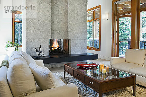 Ein Wohnzimmer im zeitgenössischen Stil; Whistler  British Columbia  Kanada