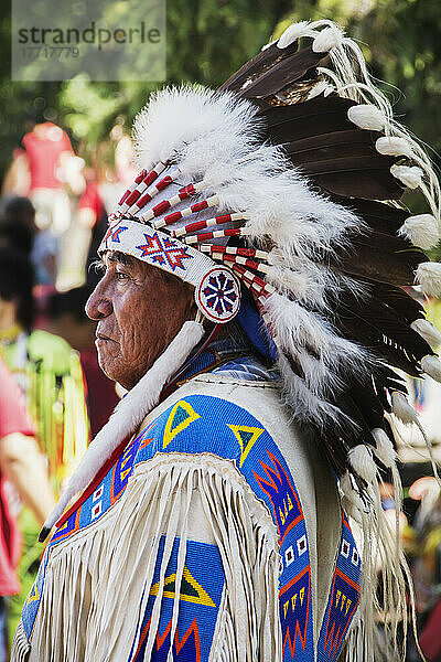 Seitenporträt eines indianischen Stammeshäuptlings; Calgary  Alberta  Kanada