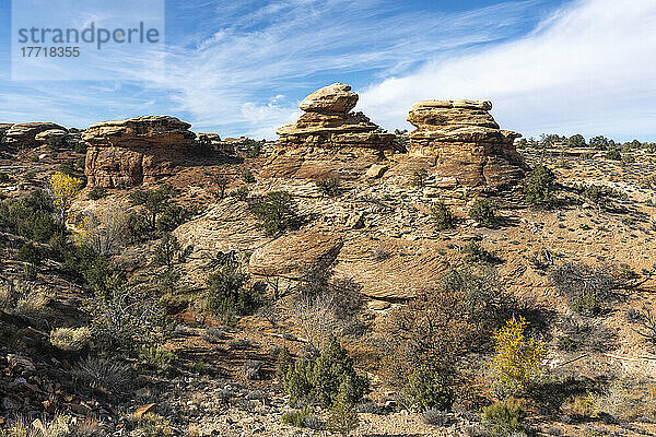 Gestapelte Felsen und fließendes Gestein im Canyonlands National Park; Moab  Utah  Vereinigte Staaten von Amerika