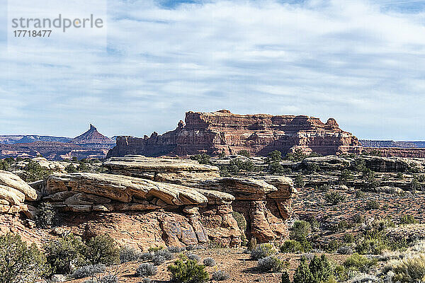 Interessante Geologie des Canyonlands National Park  Utah. Island in the Sky im Hintergrund; Moab  Utah  Vereinigte Staaten von Amerika