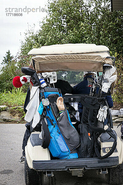 Golfwagen mit Armprothese auf dem Rücksitz; Okotoks  Alberta  Kanada