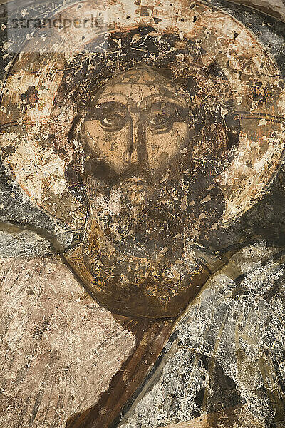 Nahaufnahme von Deckenfresken aus der Heiligen-Apostel-Kirche in der antiken Agora; Athen  Griechenland