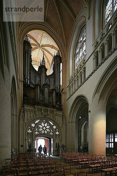 Westportal und Orgel  gotische Kathedrale Saint-Corentin  Altstadt von Quimper  Departement Finistere  Region Bretagne  Frankreich  Europa