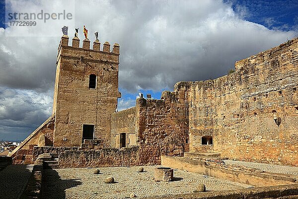 Stadt Carmona in der Provinz Sevilla  Alkazar de la Puerta de Sevilla und der Torre del Oro  Andalusien  Spanien  Europa
