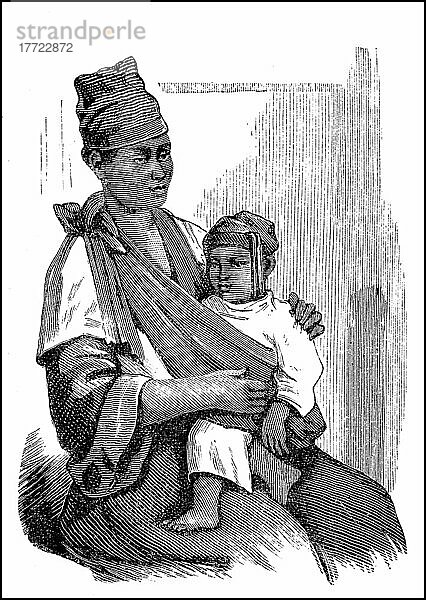 Frau mit Baby aus Formosa  Frauen im 19. Jahrhundert  Historisch  digitale Reproduktion einer Originalvorlage aus dem 19. Jahrhundert