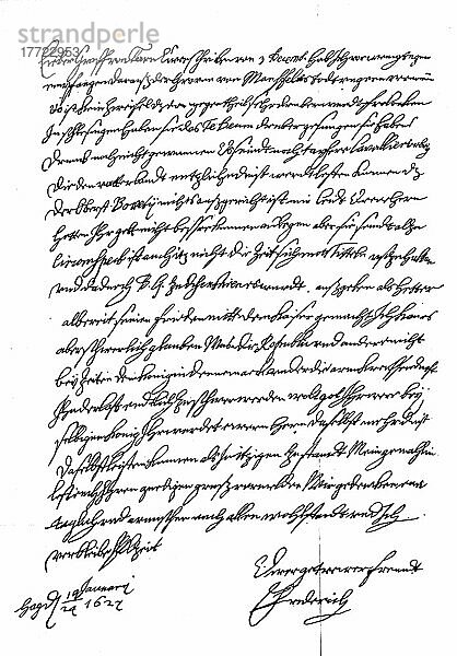 Brief von Friedrich V. von der Pfalz an den Graf Matthias Thurn  vom 19. Januar 1627  Historisch  digitale Reproduktion einer Originalvorlage aus dem 19. Jahrhundert