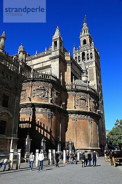Altstadt von Sevilla  Turm la Giralda hinter der Kathedrale  Andalusien  Spanien  Europa