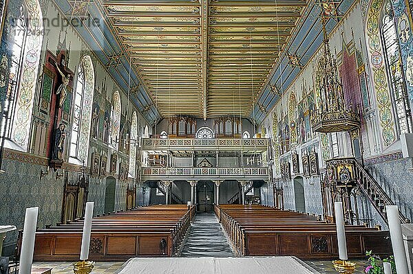 Orgelempore  St. Pelagius  neugotische Kirche  Weitnau  Allgäu  Bayern  Deutschland  Europa