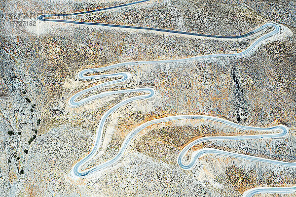 Hairpin bends of mountain road from above  aerial view  Crete island  Greek Islands  Greece  Europe