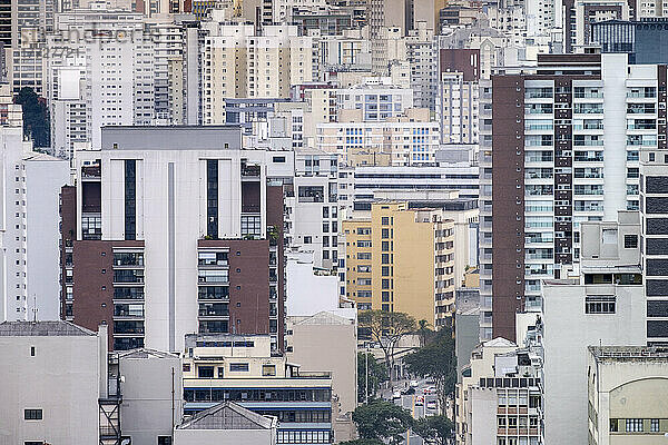 Crowded concrete apartment blocks and office buildings  Sao Paulo  Brazil  South America