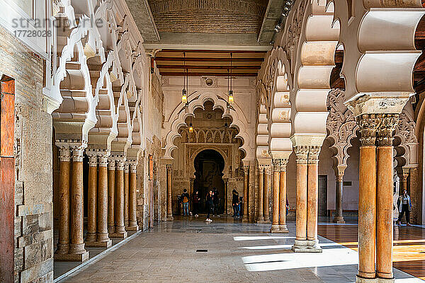 Aljaferia fortified medieval Islamic palace interior details  Zaragoza  Aragon  Spain  Europe