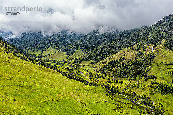 Luftaufnahme des Cocora-Tals  UNESCO-Weltkulturerbe  Kaffeekulturlandschaft  Salento  Kolumbien  Südamerika