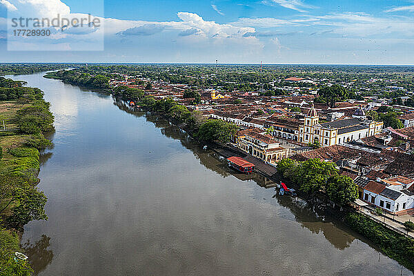 Aerial of Mompox  UNESCO World Heritage Site  Colombia  South America